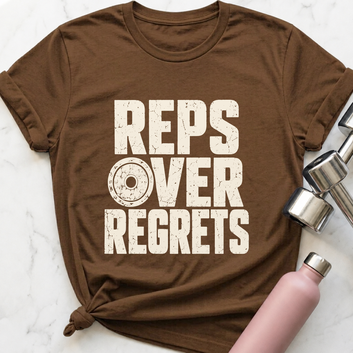 Reps Over Regrets T-Shirt — Heather Brown