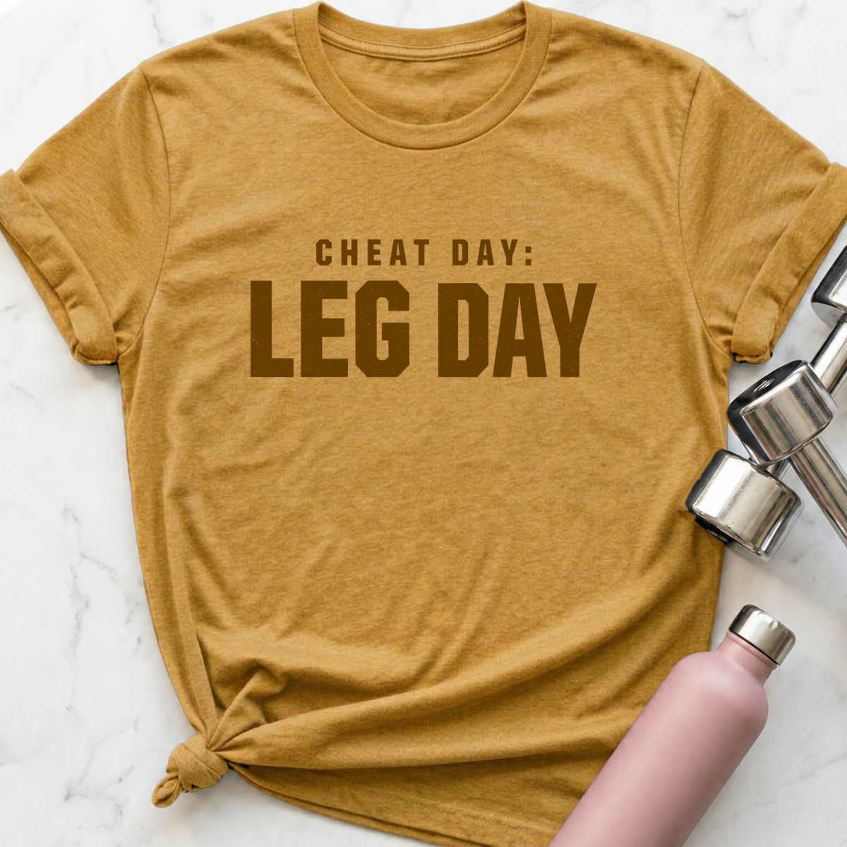 Cheat Day Leg Day T-Shirt — Heather Mustard