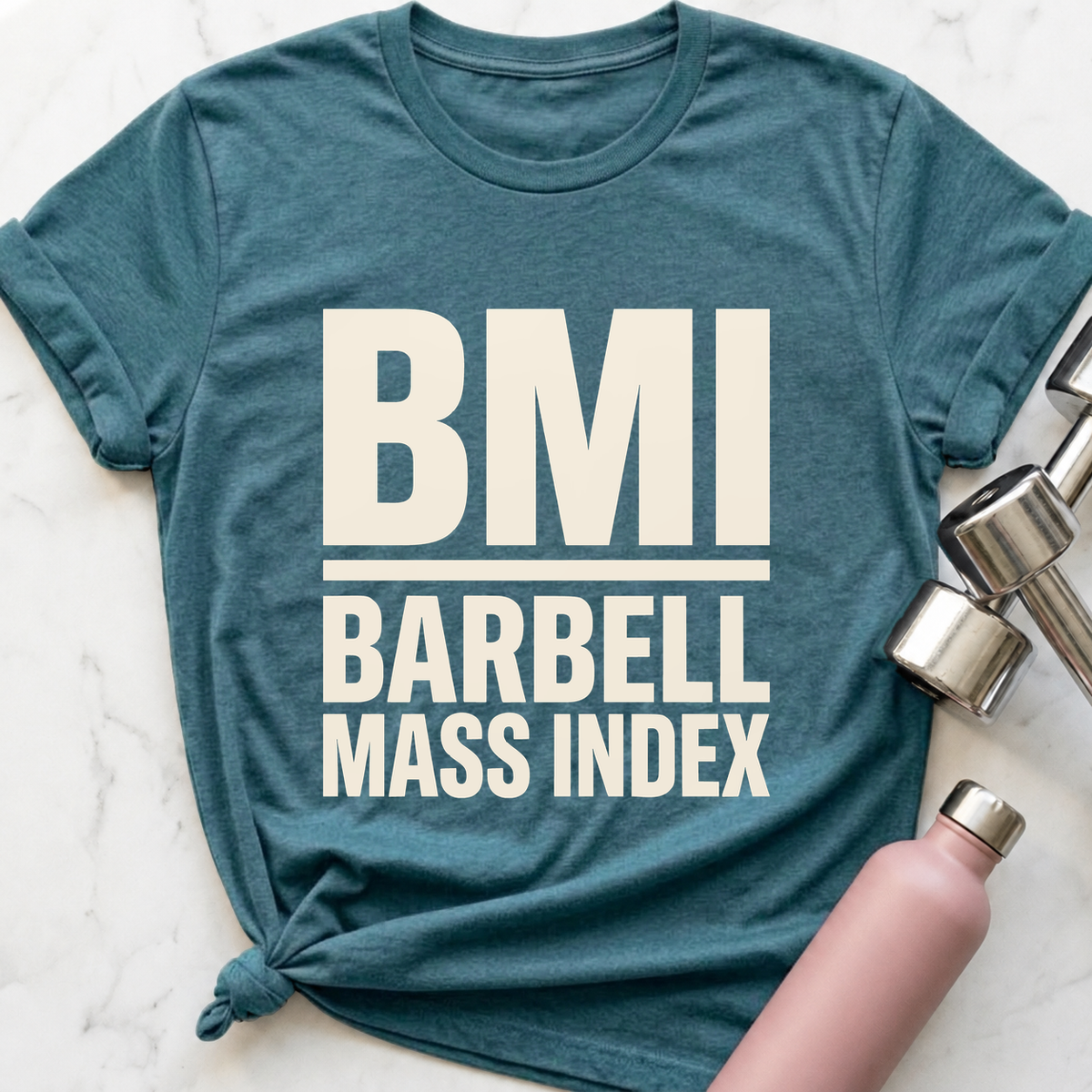 BMI Barbell Mass Index T-Shirt — Heather Deep Teal