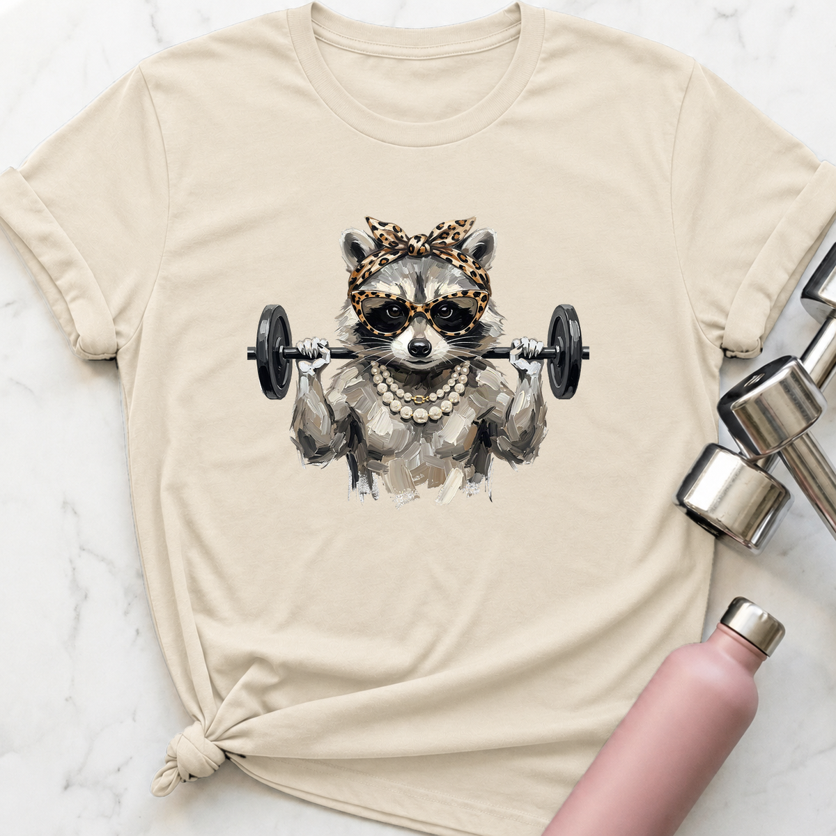 Glam Raccoon Back Squat T-Shirt — Natural