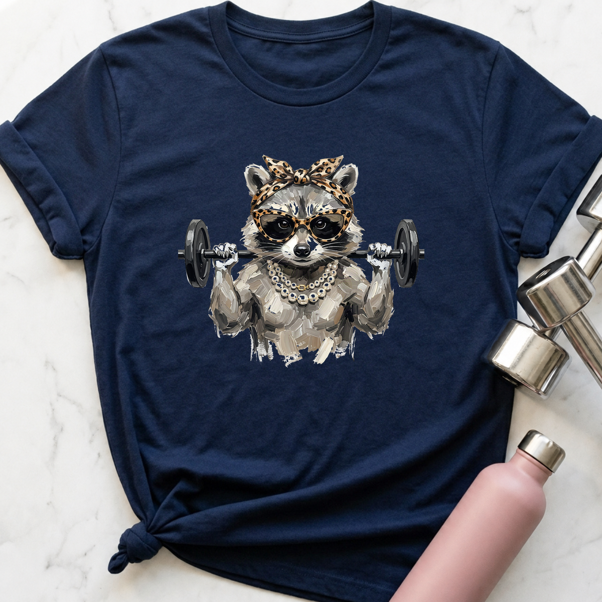 Glam Raccoon Back Squat T-Shirt — Navy