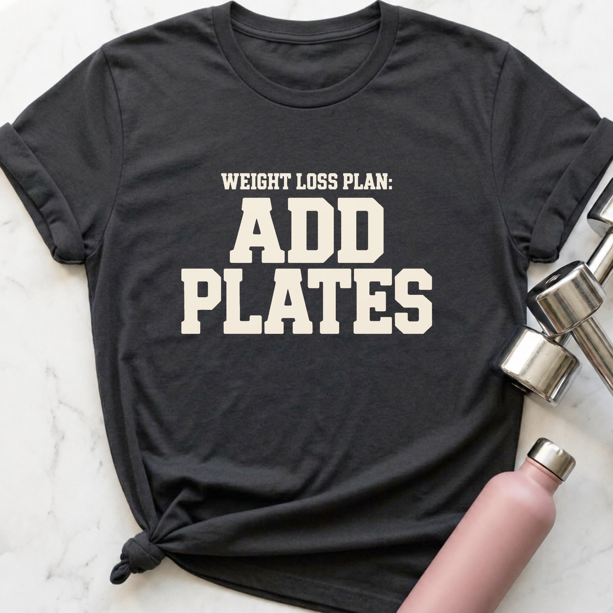 Weight Loss Plan Add Plates T-Shirt — Dark Grey Heather
