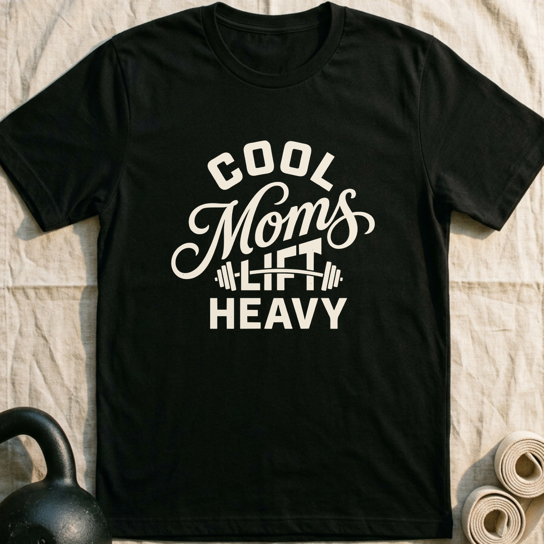 Cool Moms Lift Heavy Script T-Shirt — Black