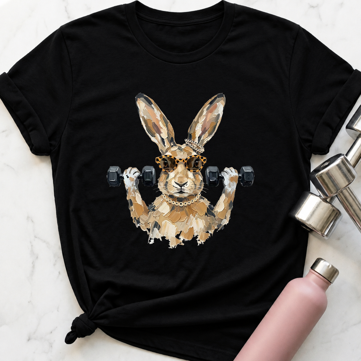 Glam Hare Biceps Curl T-Shirt — Black