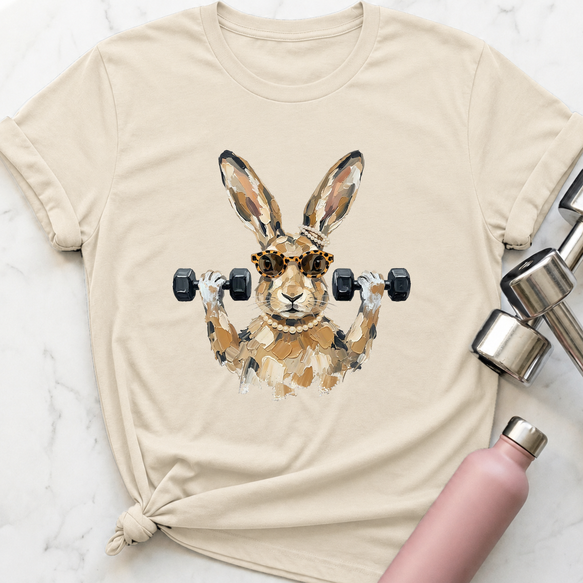 Glam Hare Biceps Curl T-Shirt — Natural