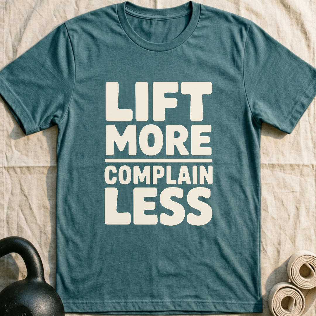 Lift More Complain Less T-Shirt — Heather Deep Teal