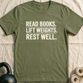 Read Books Lift Weights T-Shirt — Military Green