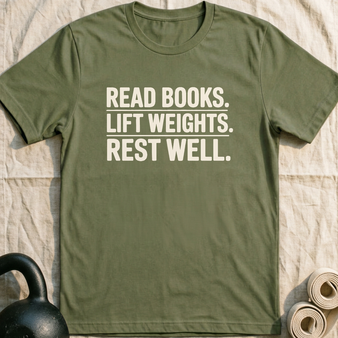 Read Books Lift Weights T-Shirt — Military Green