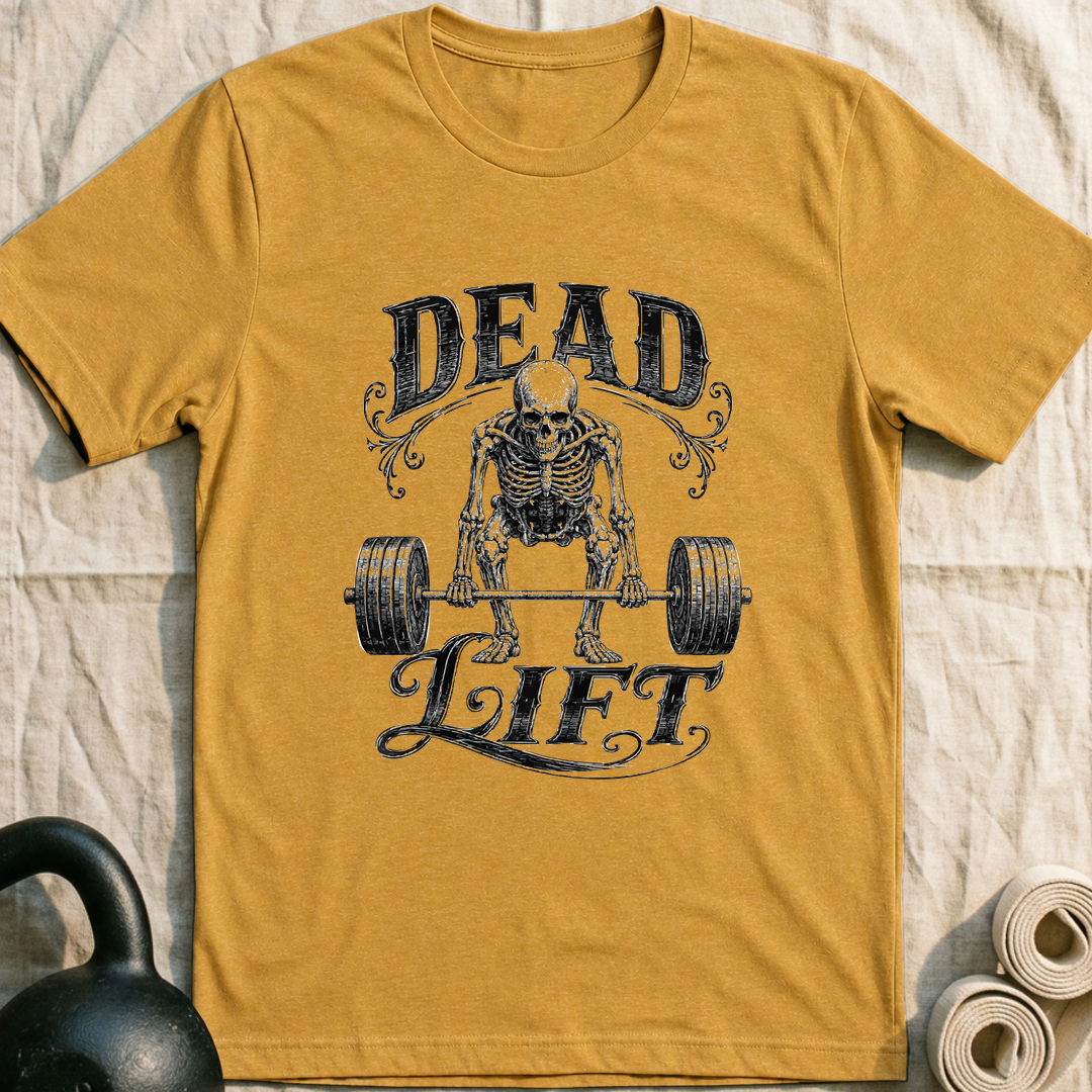 Dead Lift Skeleton T-Shirt — Heather Mustard