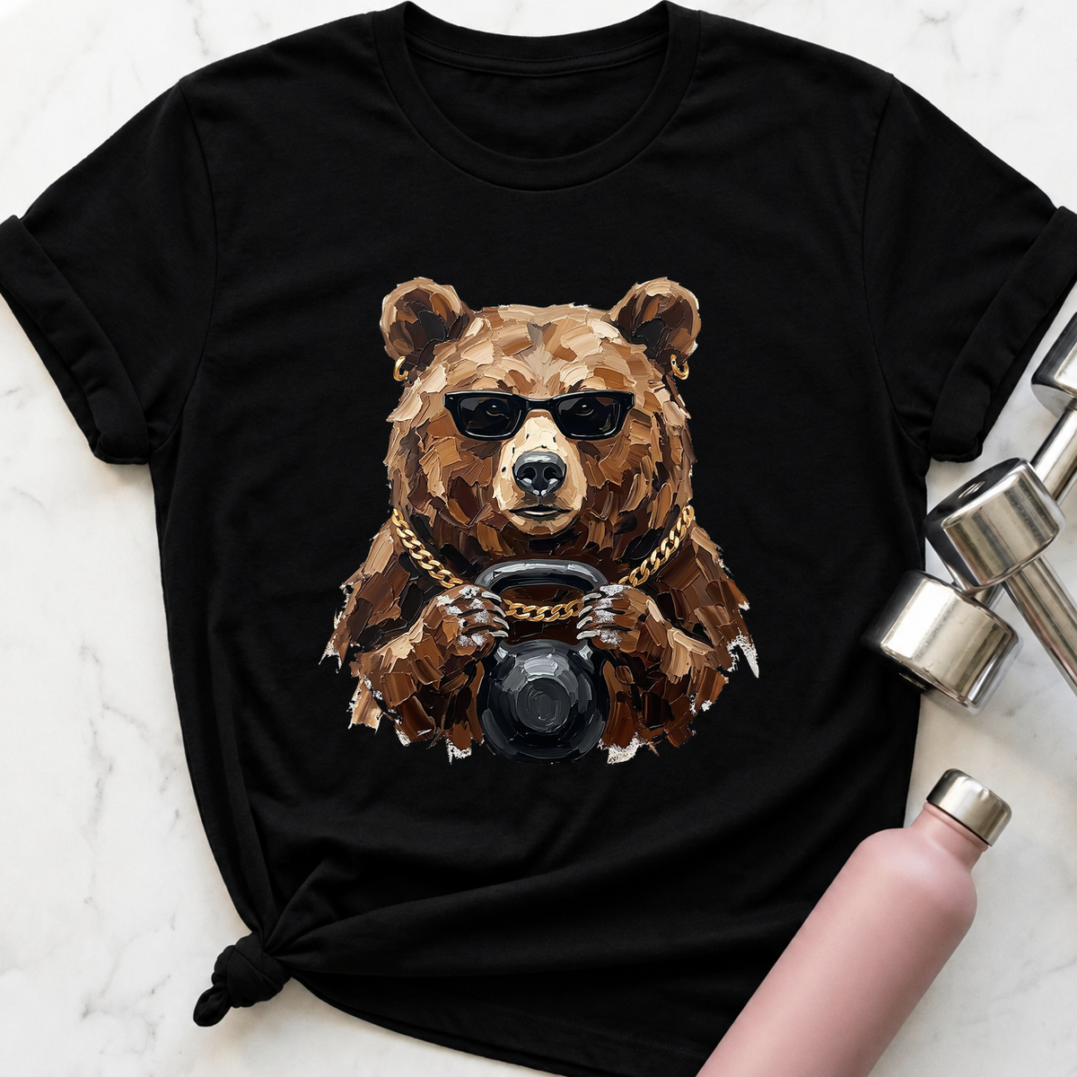 Glam Bear Kettlebell T-Shirt — Black