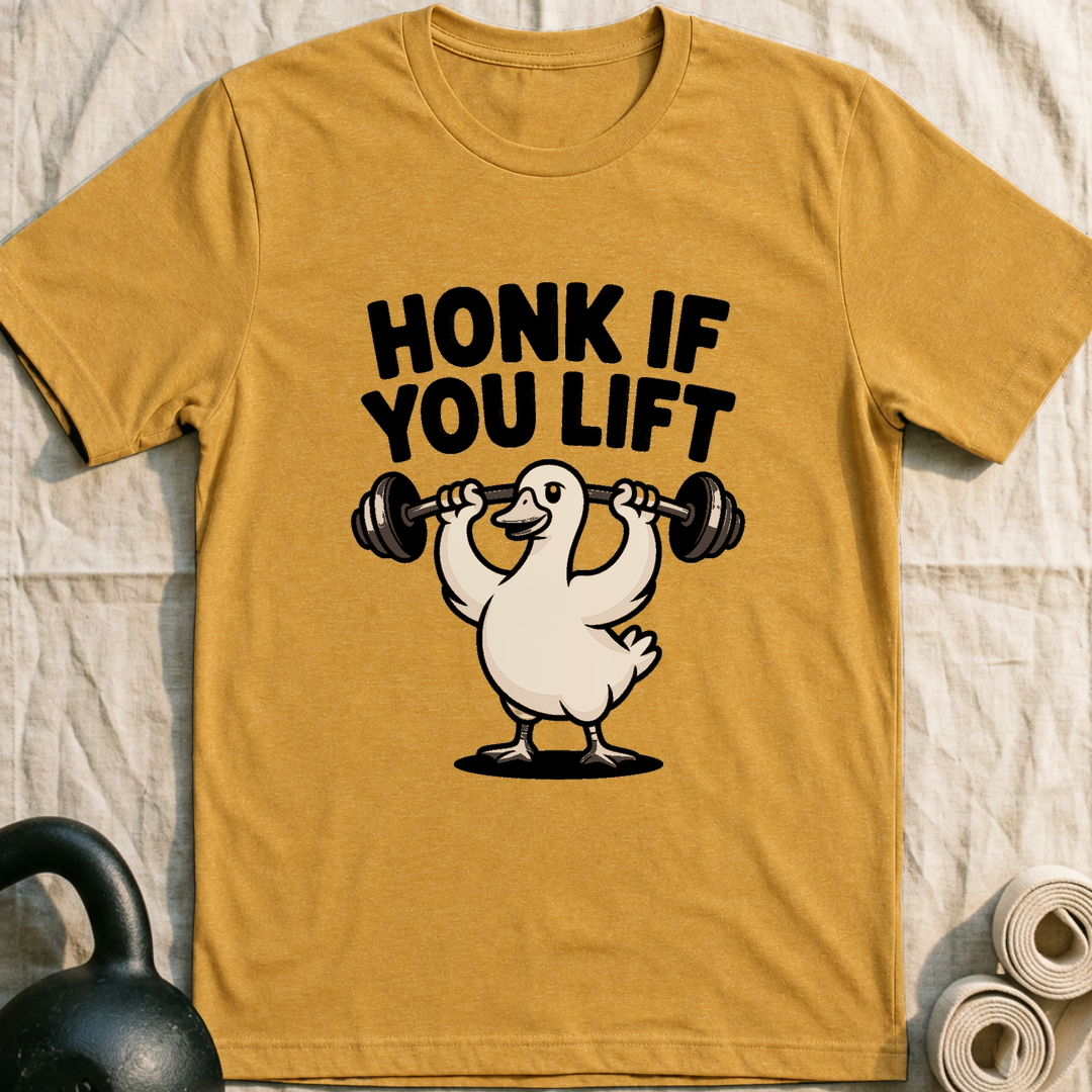 Honk If You Lift T-Shirt — Heather Mustard