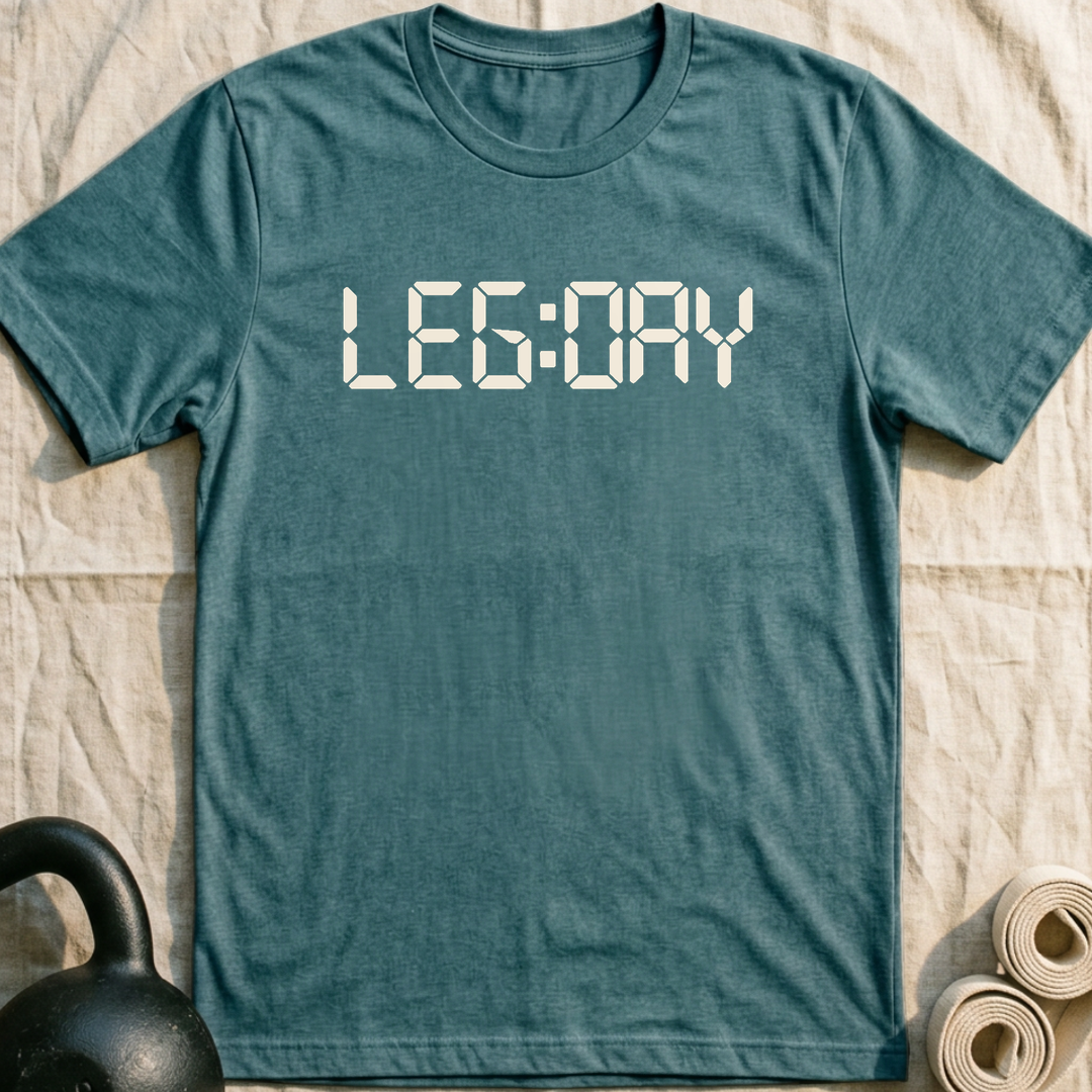 Leg Day Clock T-Shirt — Heather Deep Teal
