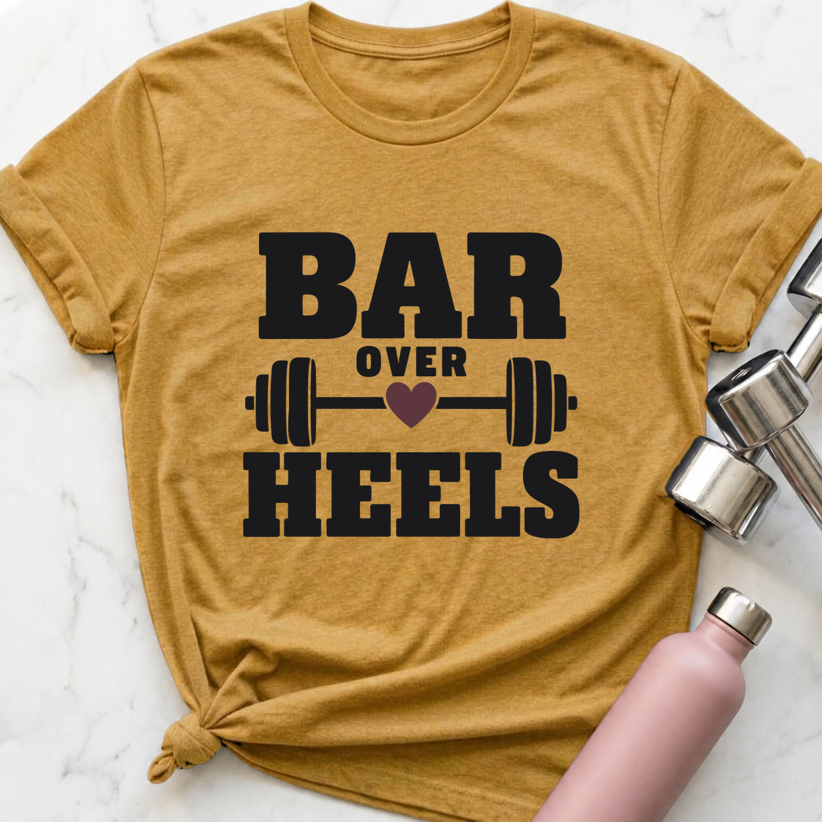 Bar Over Heels T-Shirt — Heather Mustard