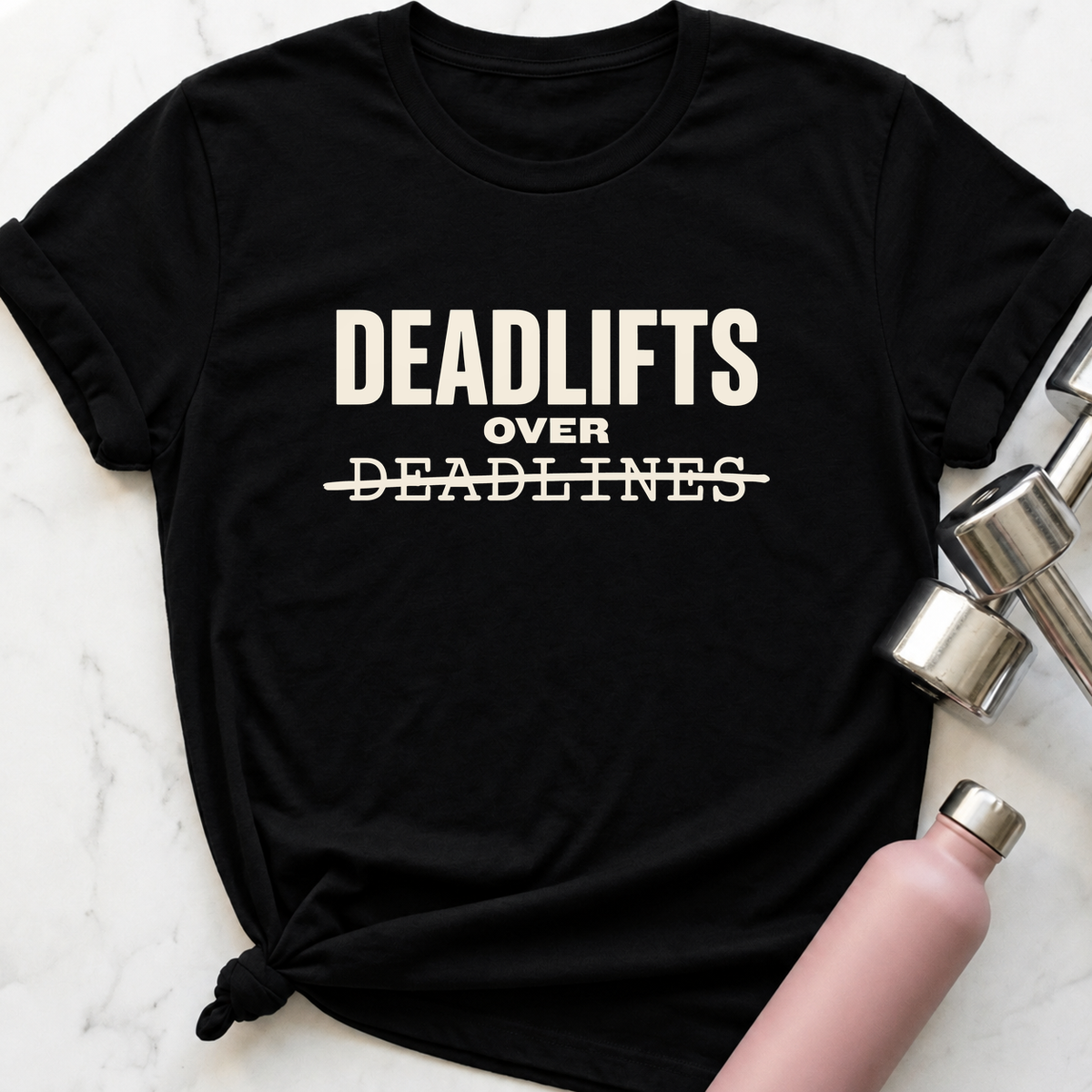 Deadlifts Over Deadlines T-Shirt — Black