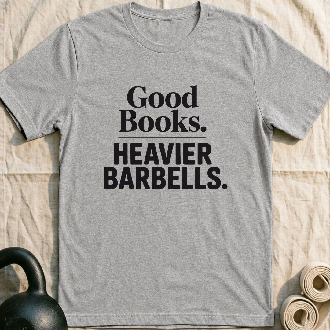 Good Books Heavier Barbells T-Shirt — Athletic Heather