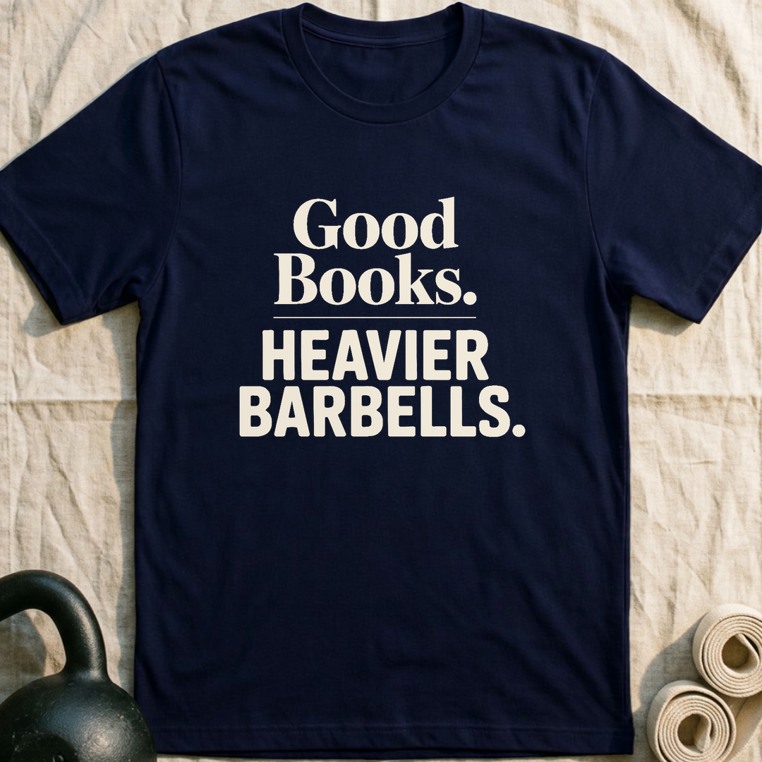 Good Books Heavier Barbells T-Shirt — Navy