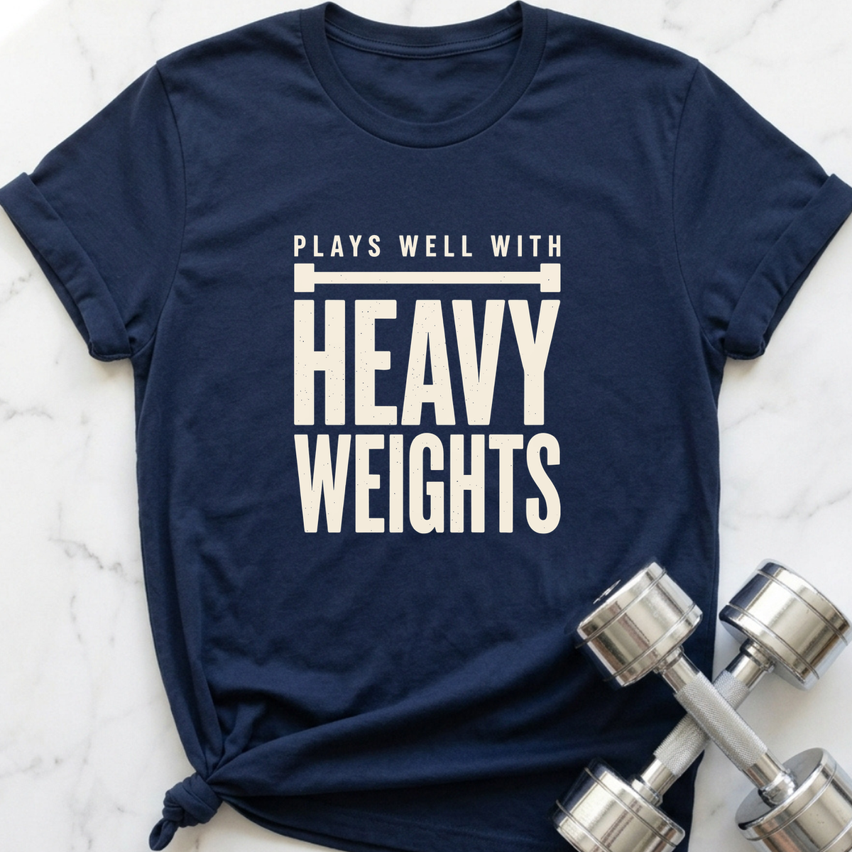 Plays Well With Heavy Weights T-Shirt — Navy