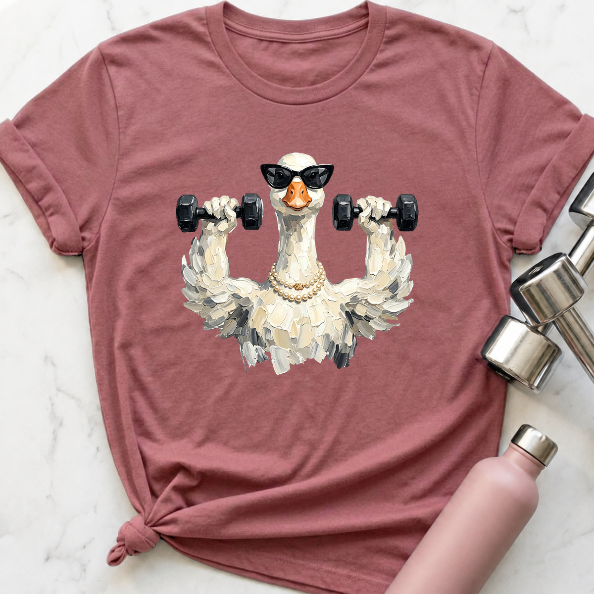 Glam Goose Shoulder Press T-Shirt — Mauve
