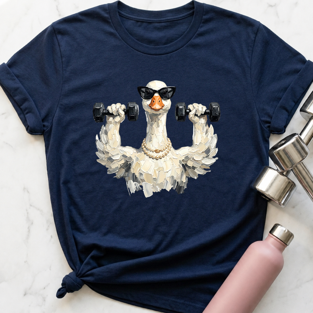 Glam Goose Shoulder Press T-Shirt — Navy