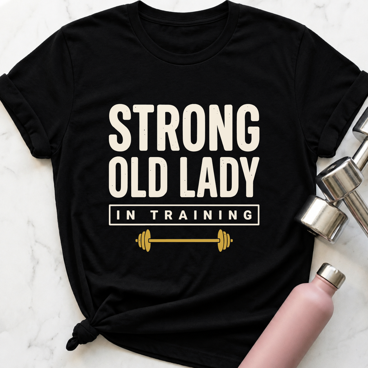 Strong Old Lady In Training T-Shirt — Black