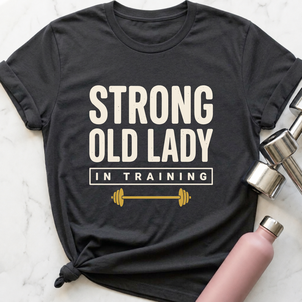 Strong Old Lady In Training T-Shirt — Dark Grey Heather