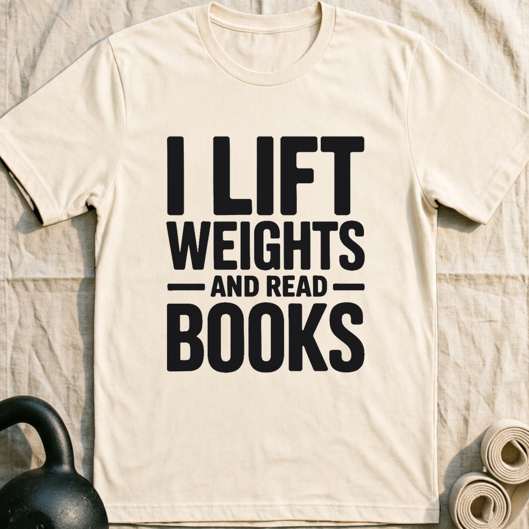 Lift Weights Read Books T-Shirt — Natural
