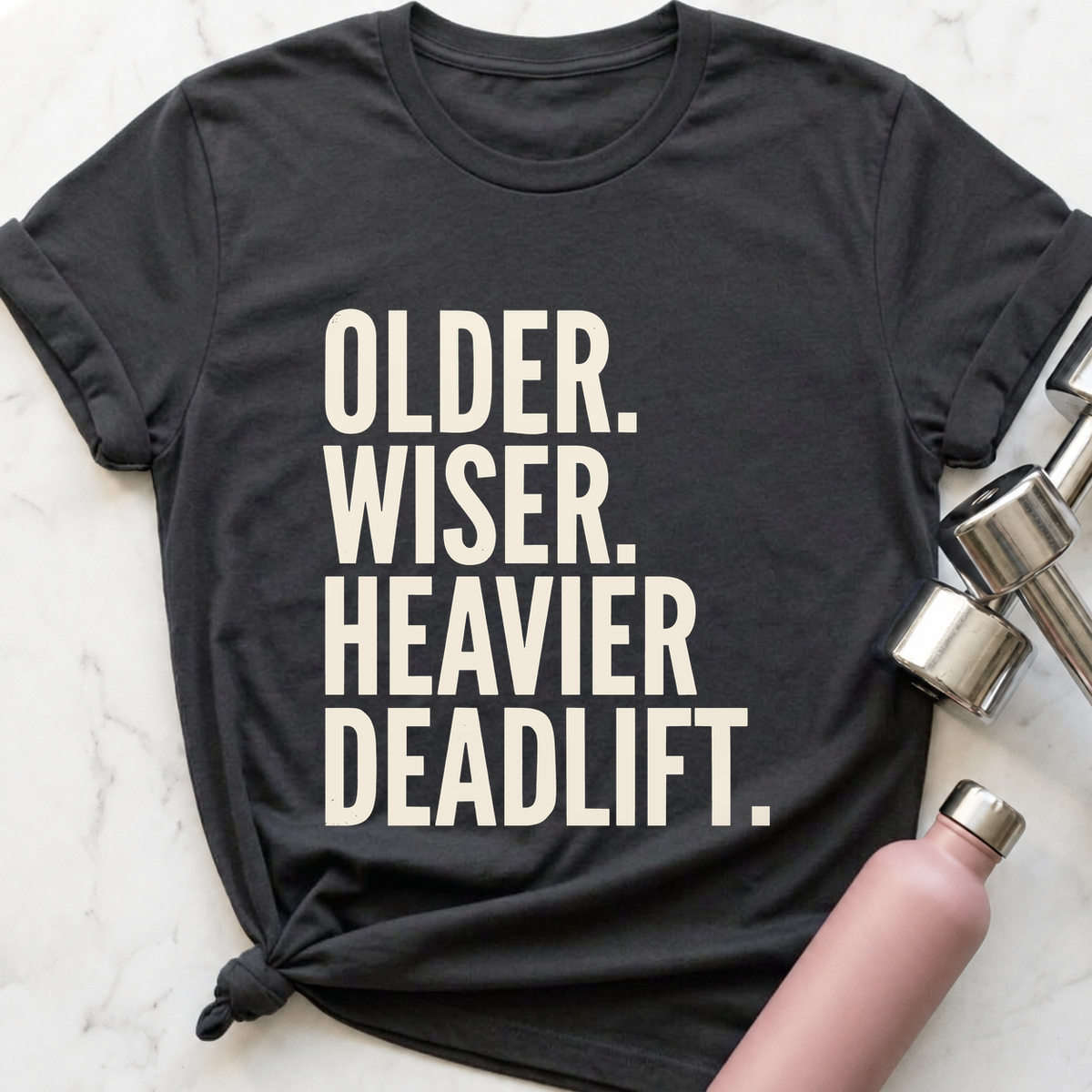 Older Wiser Heavier Deadlift T-Shirt — Dark Grey Heather