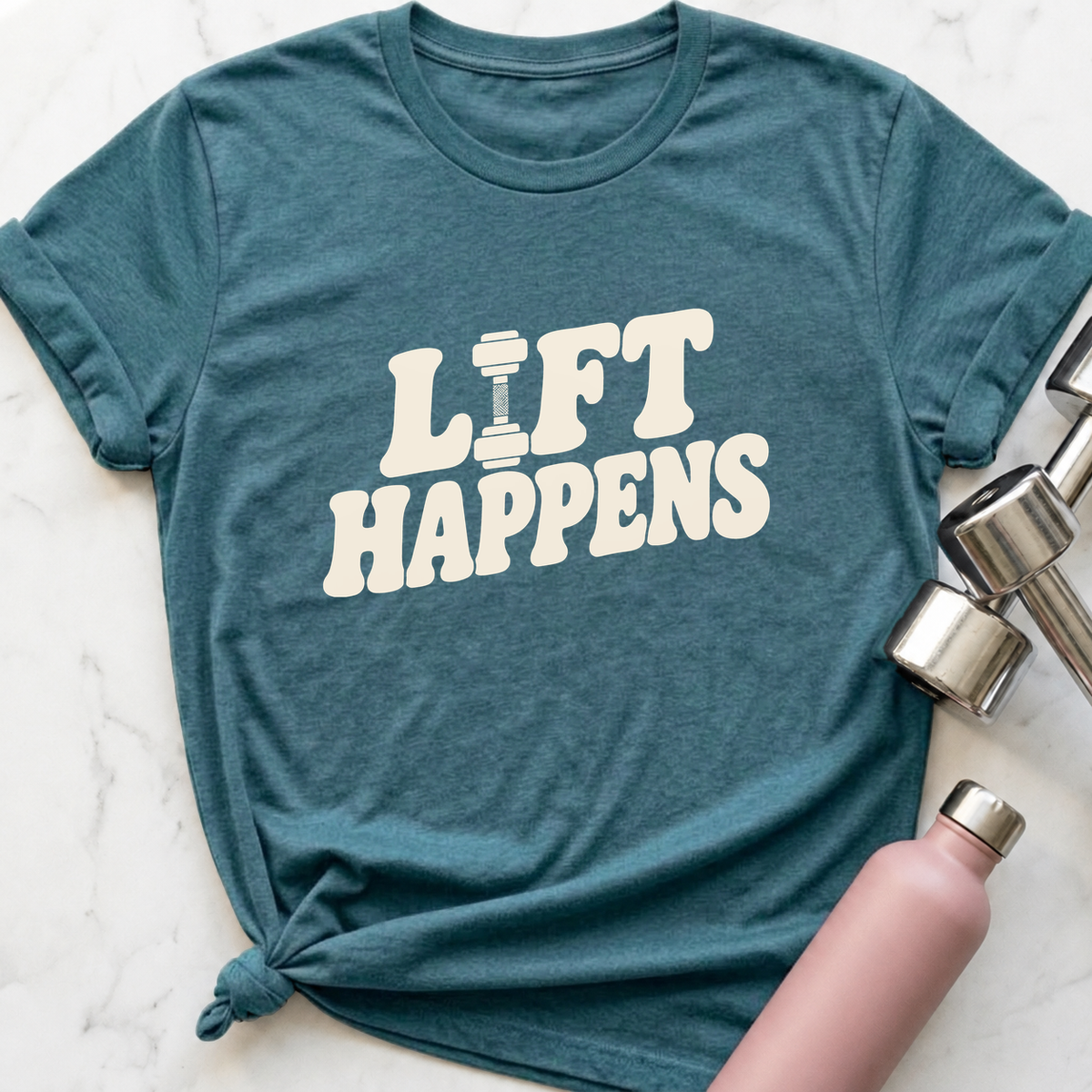 Lift Happens T-Shirt — Heather Deep Teal