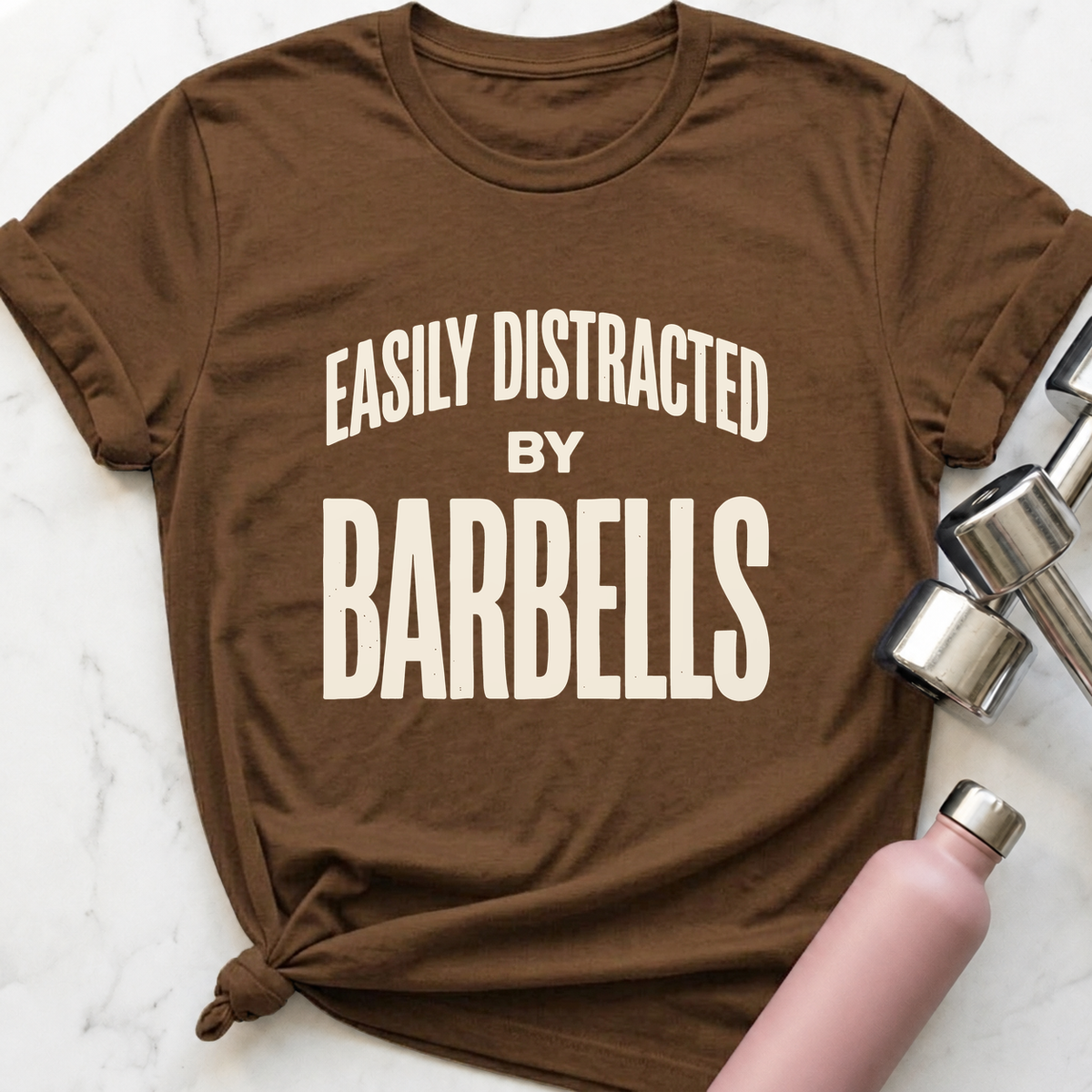 Easily Distracted By Barbells Vintage T-Shirt — Heather Brown