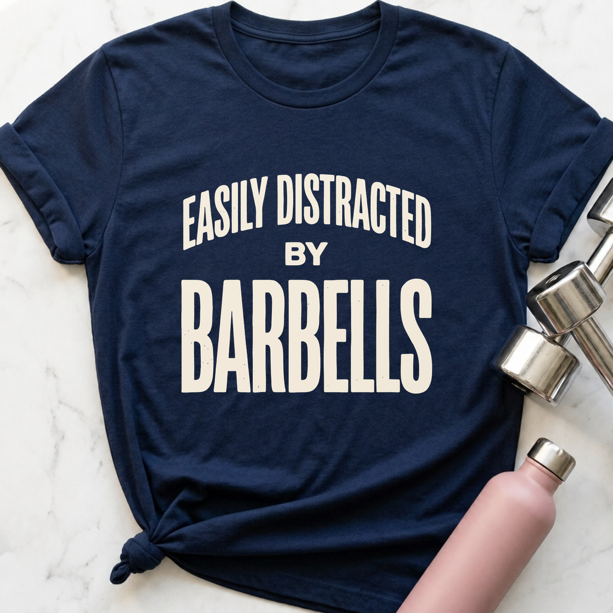 Easily Distracted By Barbells Vintage T-Shirt — Navy