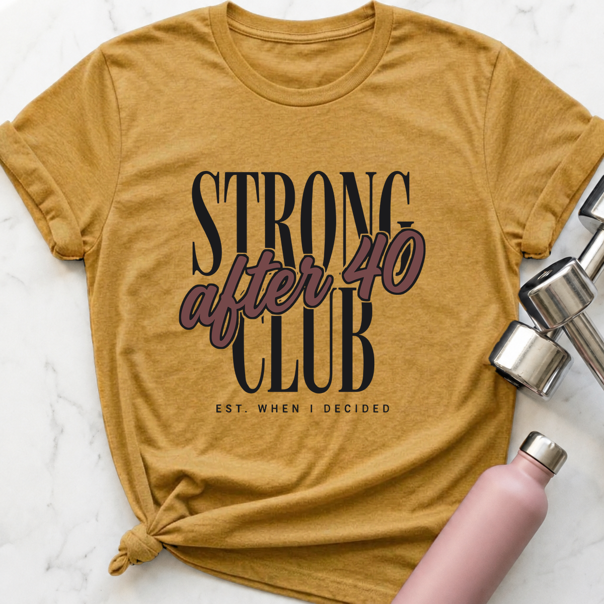 Strong After 40 Club T-Shirt — Heather Mustard