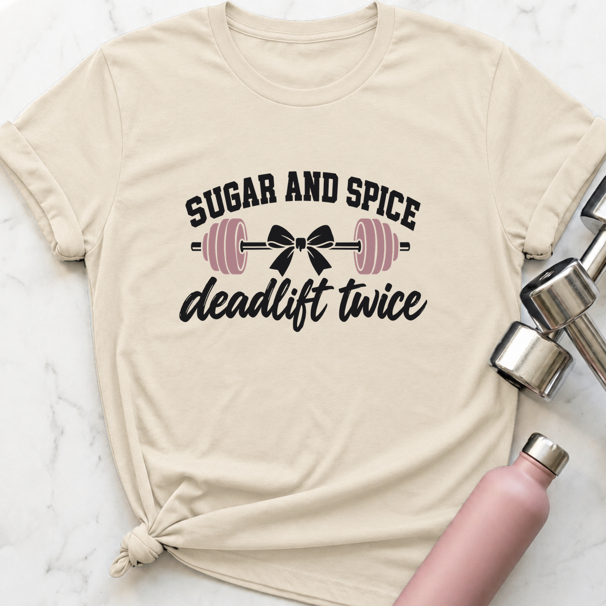 Sugar And Spice Deadlift Twice Bow T-Shirt — Natural