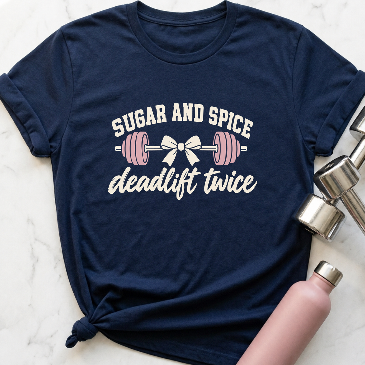 Sugar And Spice Deadlift Twice Bow T-Shirt — Navy