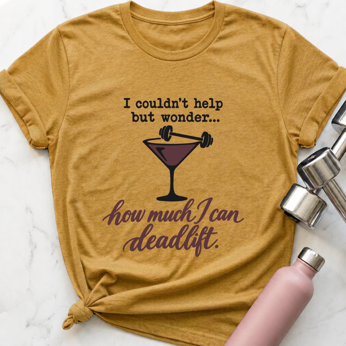 I Couldn't Help But Wonder Cocktail T-Shirt — Heather Mustard