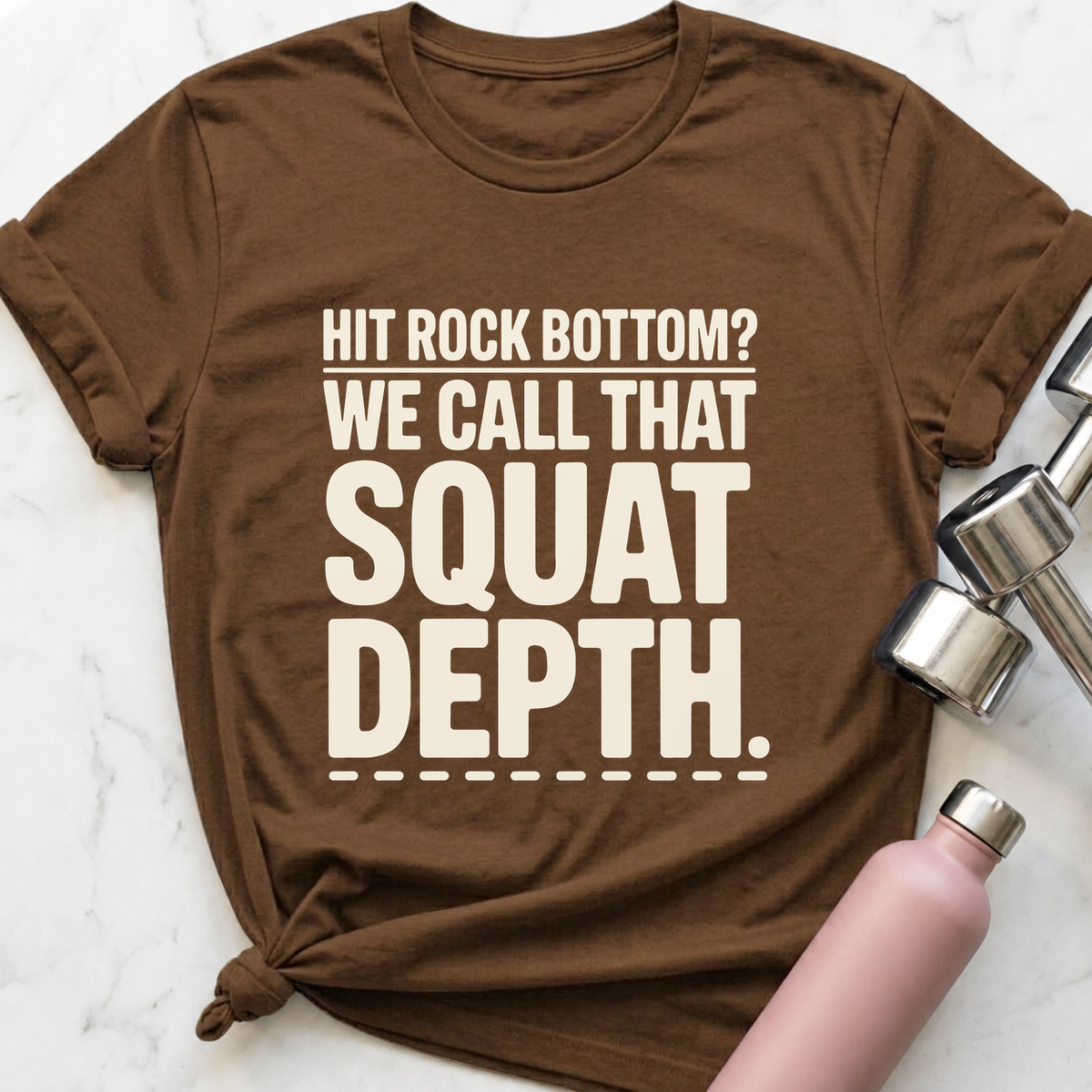 Rock Bottom Squat Depth T-Shirt — Heather Brown