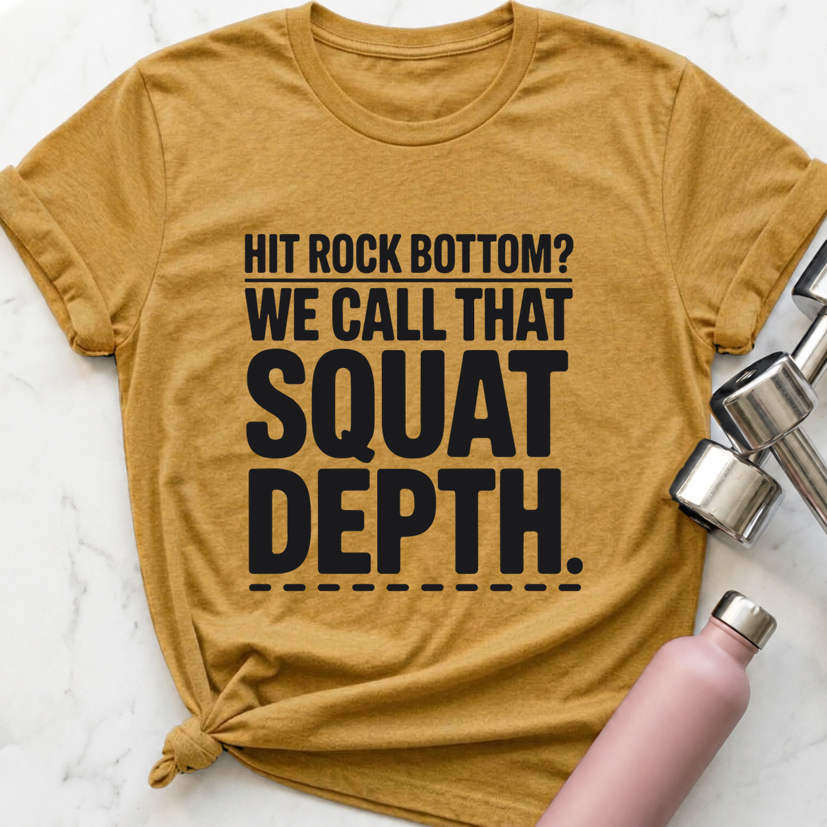 Rock Bottom Squat Depth T-Shirt — Heather Mustard