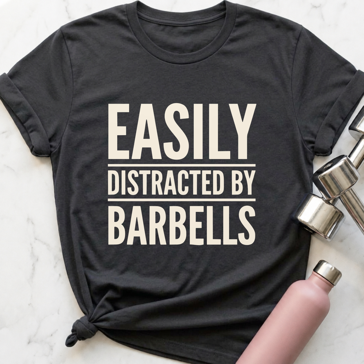 Easily Distracted By Barbells T-Shirt — Dark Grey Heather
