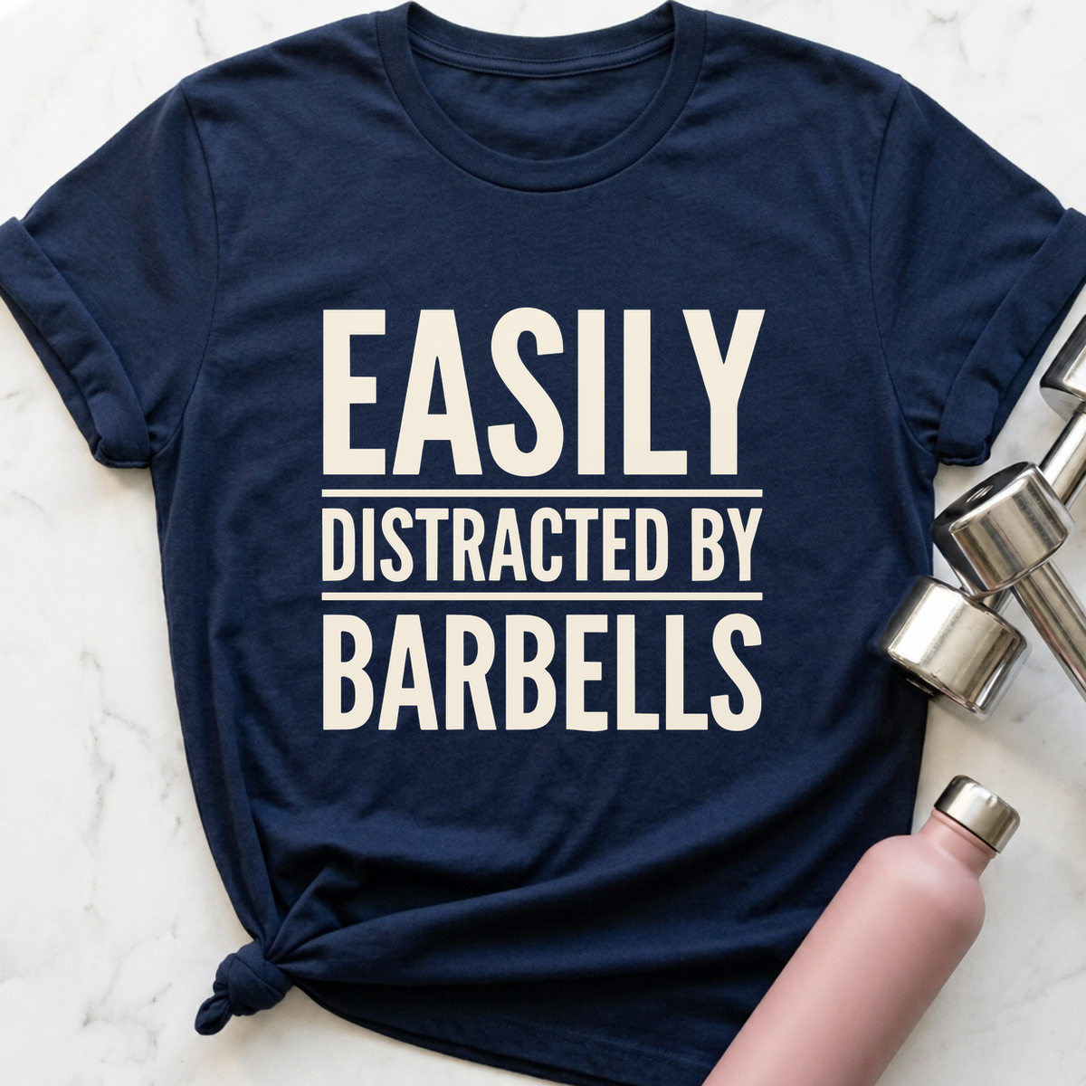 Easily Distracted By Barbells T-Shirt — Navy