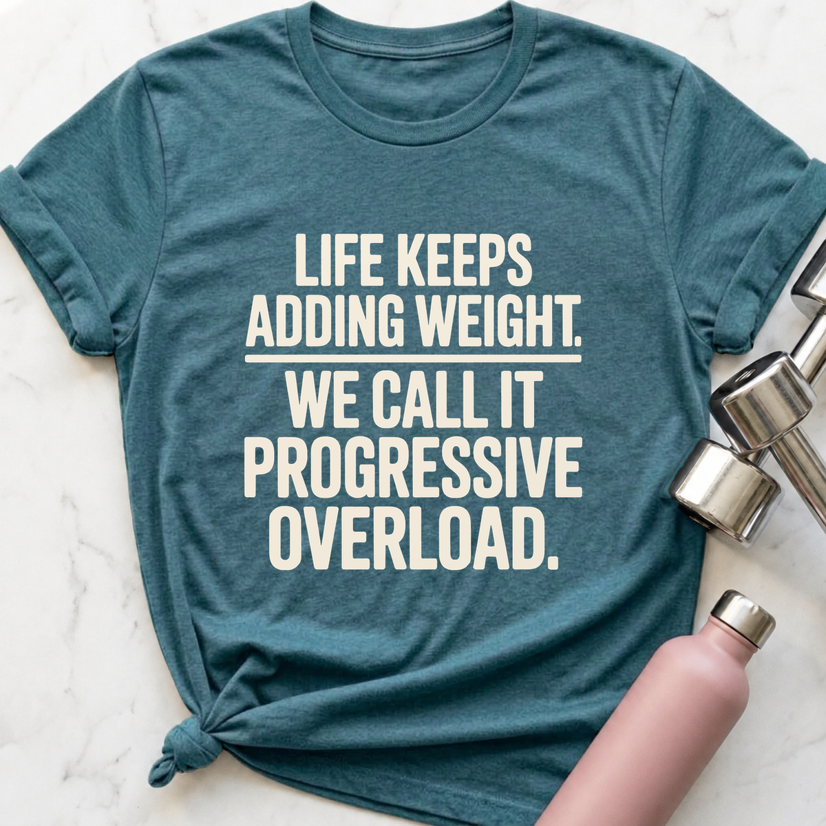Progressive Overload T-Shirt — Heather Deep Teal