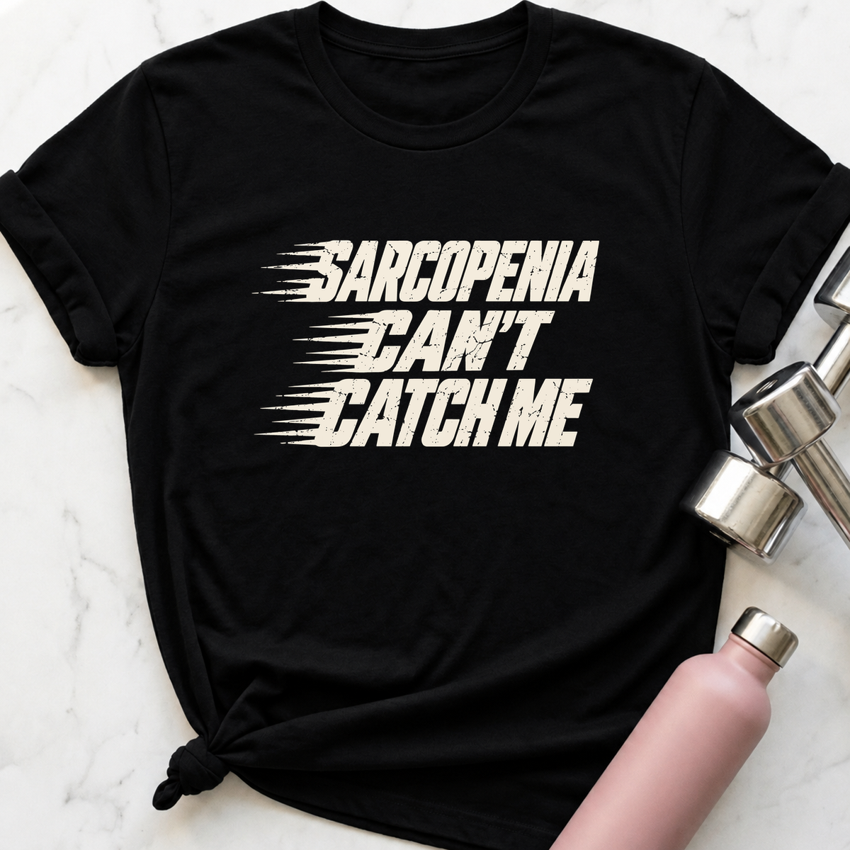 Sarcopenia Can't Catch Me T-Shirt — Black