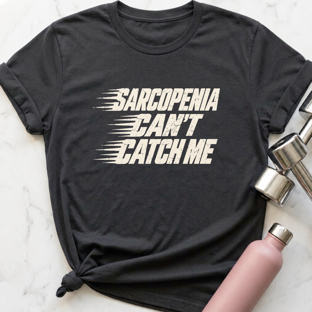 Sarcopenia Can't Catch Me T-Shirt — Dark Grey Heather