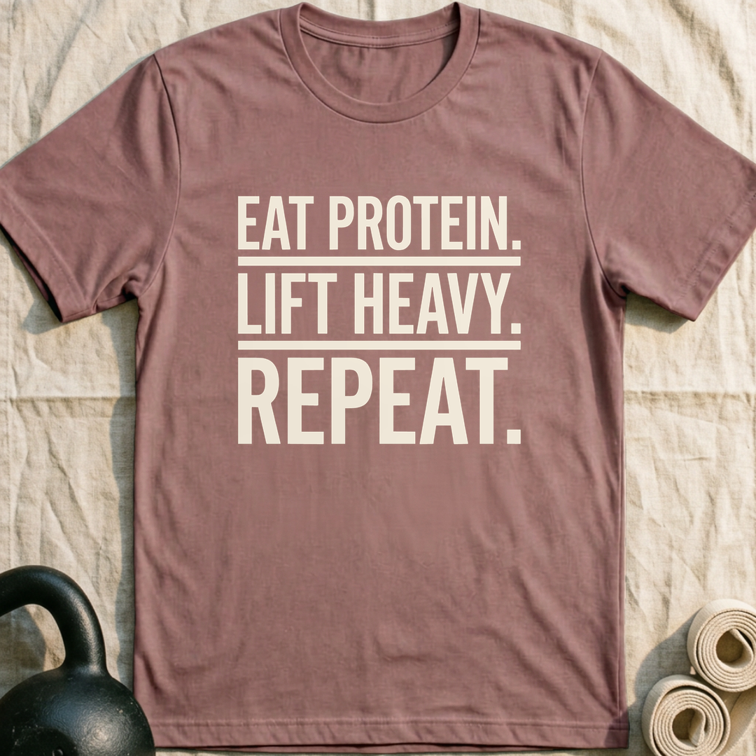 Eat Protein Lift Heavy Repeat T-Shirt — Mauve