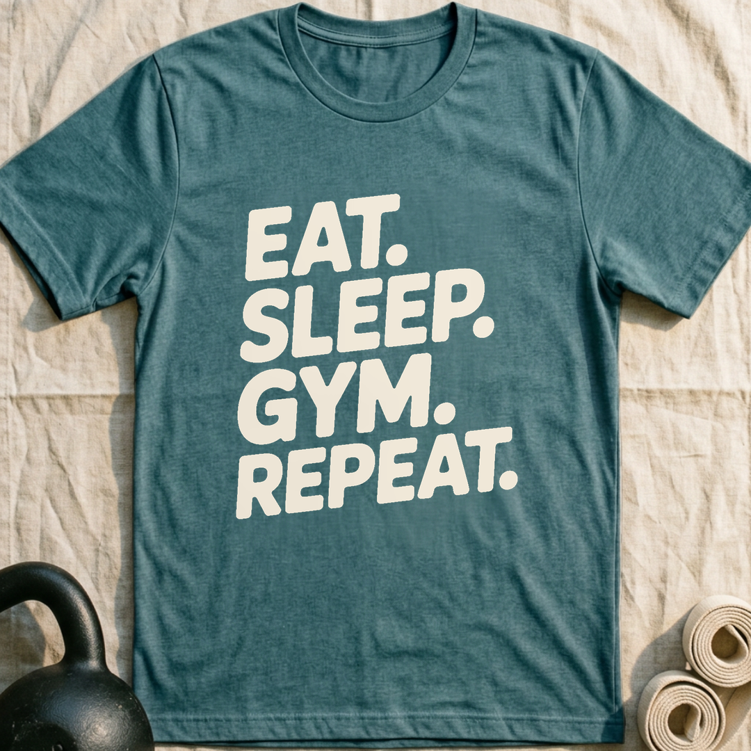 Eat Sleep Gym Repeat T-Shirt — Heather Deep Teal