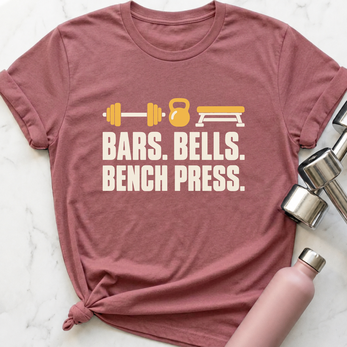 Bars Bells Bench Press Icons T-Shirt — Mauve
