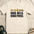 Bars Bells Bench Press Icons T-Shirt — Natural