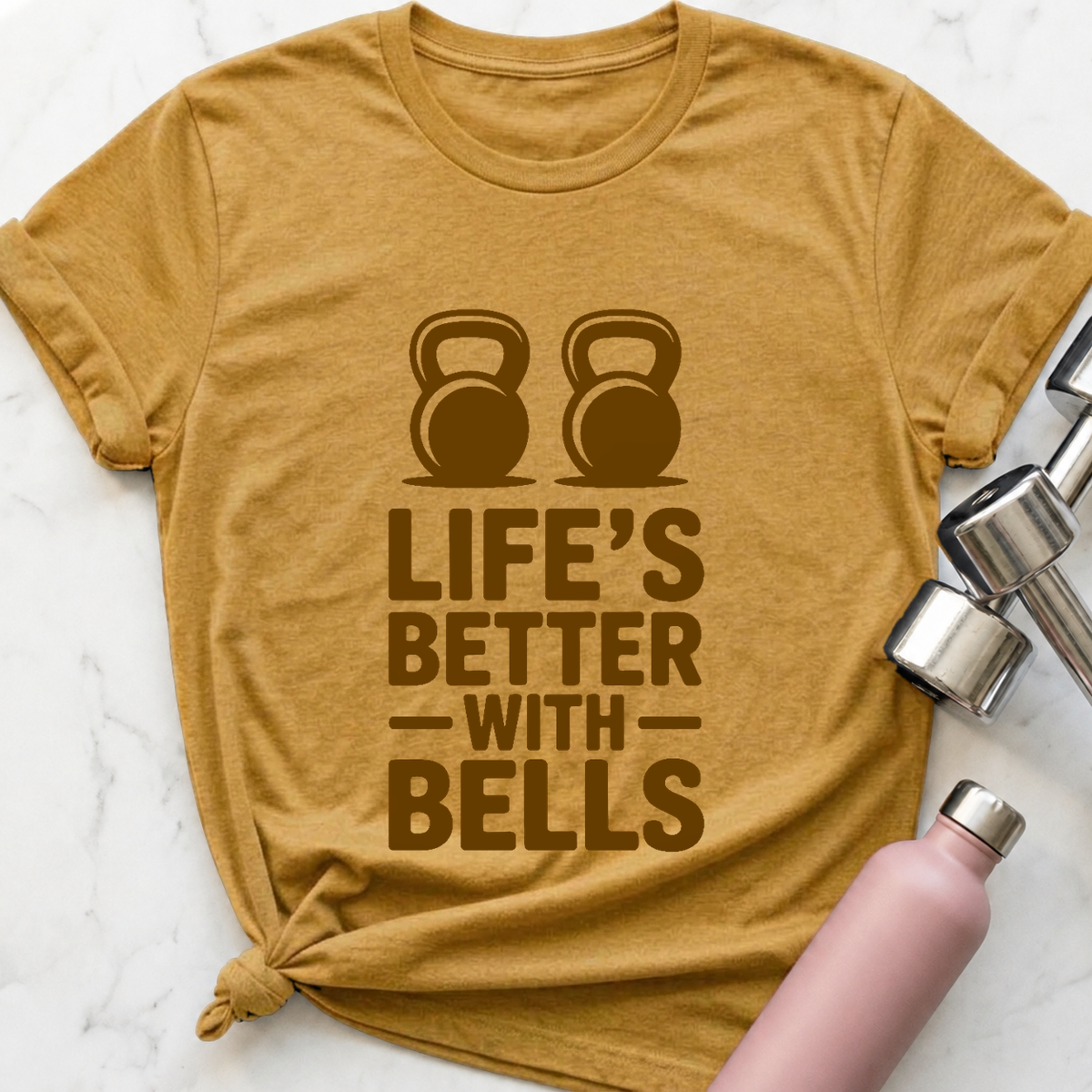 Life's Better With Bells T-Shirt — Heather Mustard