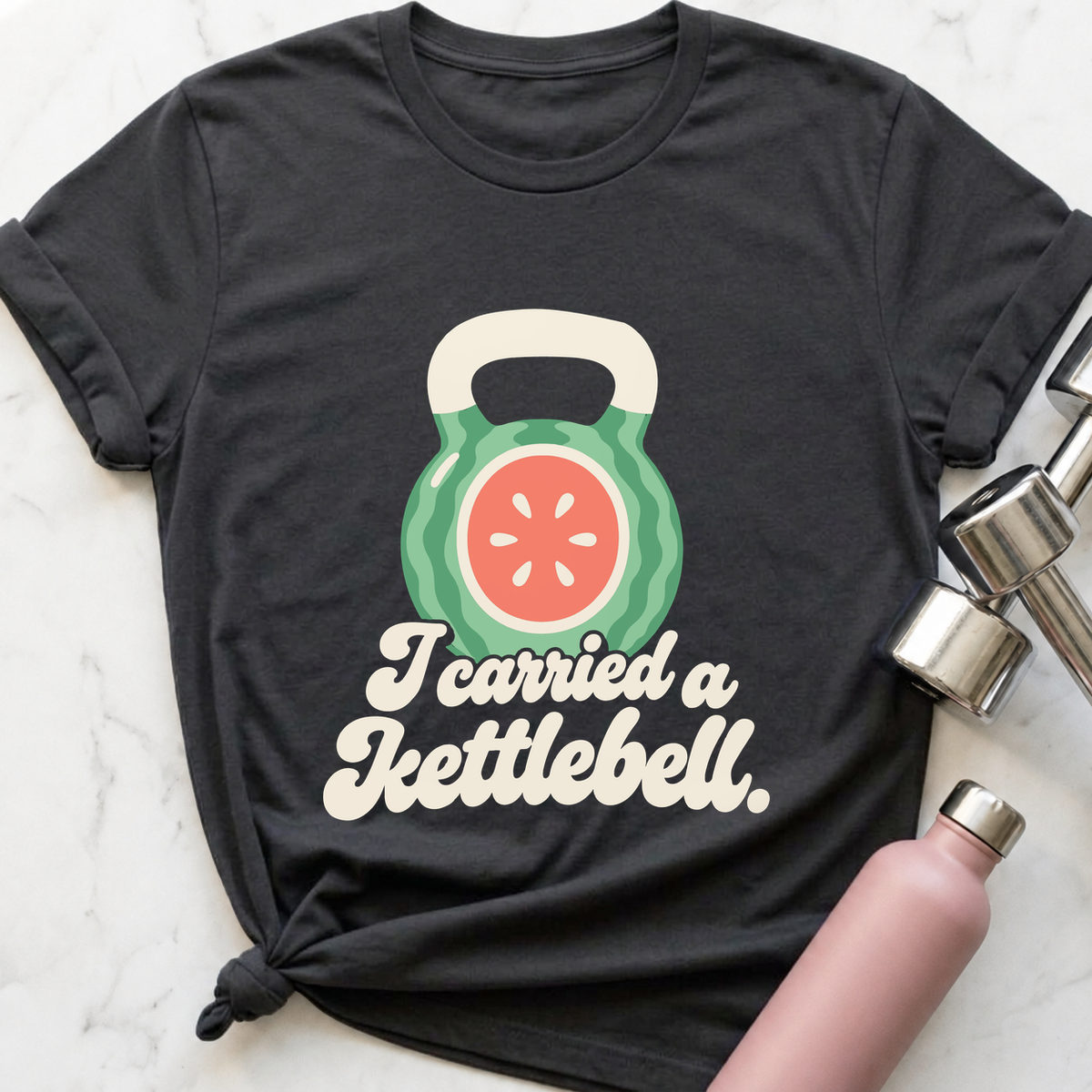 I Carried A Kettlebell Watermelon T-Shirt — Dark Grey Heather