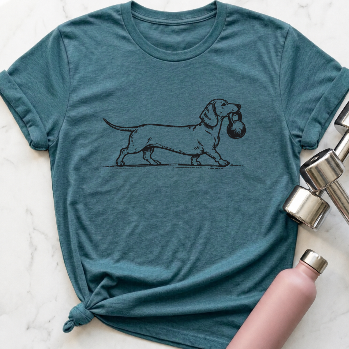 Farmer's Carry Dachshund T-Shirt — Heather Deep Teal