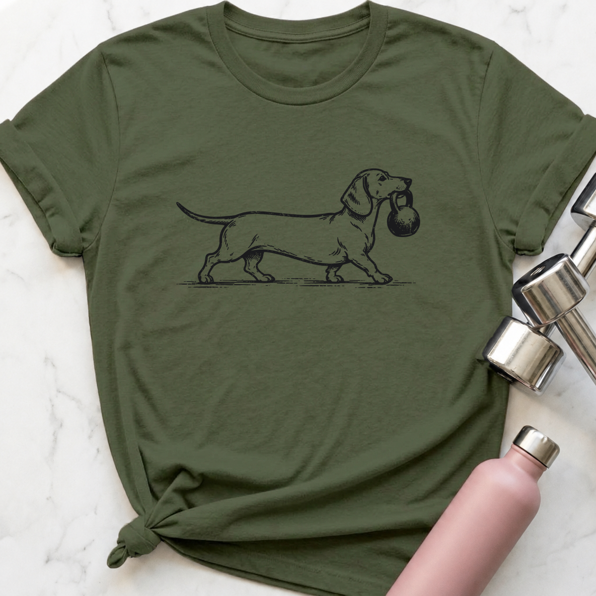 Farmer's Carry Dachshund T-Shirt — Military Green