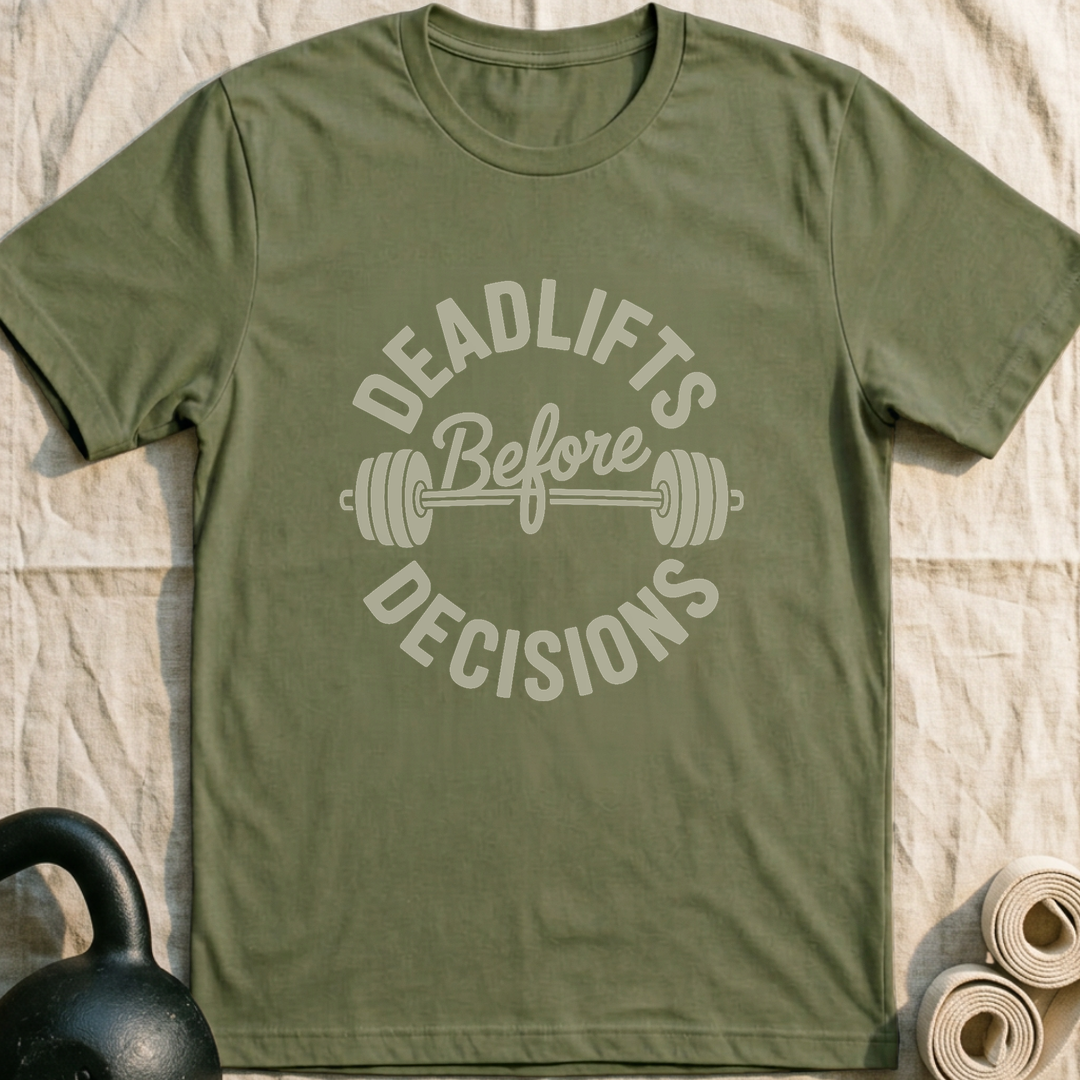 Deadlifts Before Decisions T-Shirt — Military Green